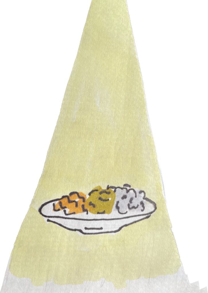 Ink drawing of spotlight shining down on a Saveplate indicating the potential of savoring during quarantine.