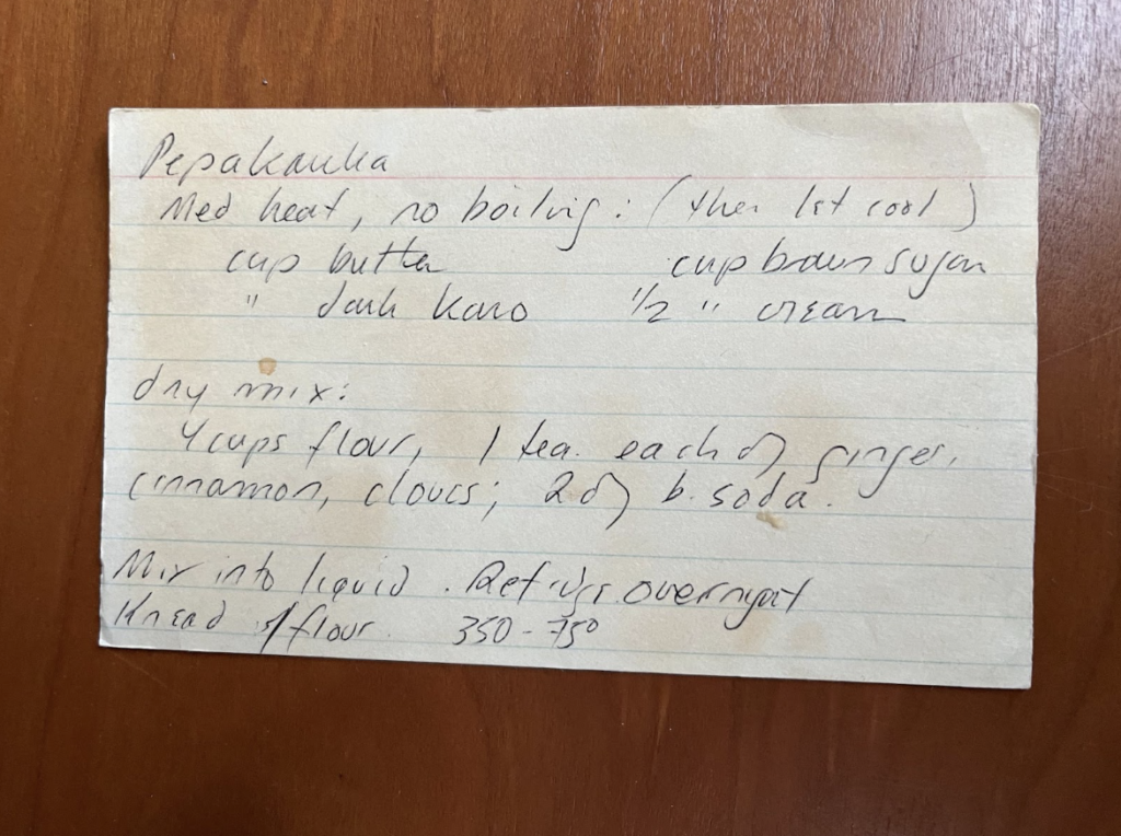 A piece of paper that lists out the recipe of Pepparkakor